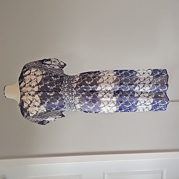 Jonathan Martin Navy Blue/ White Silk Swimsuit Coverup Needs mending Size 12 - Picture 10 of 12